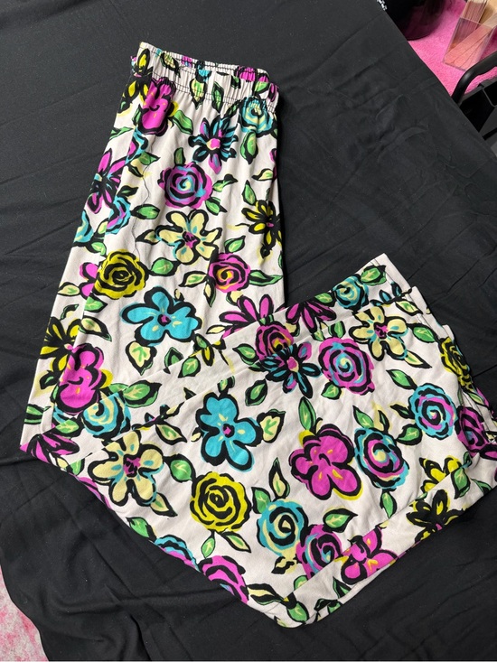 Hello Mello Other - Floral Print Women's Pajama Pants - White with Pink, Blue & Yellow Flowers